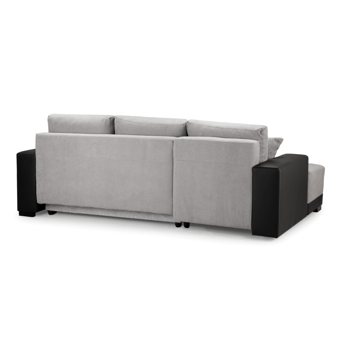 Canali Grey Fabric & Black PVC Corner Sofa Bed - Furniturezone