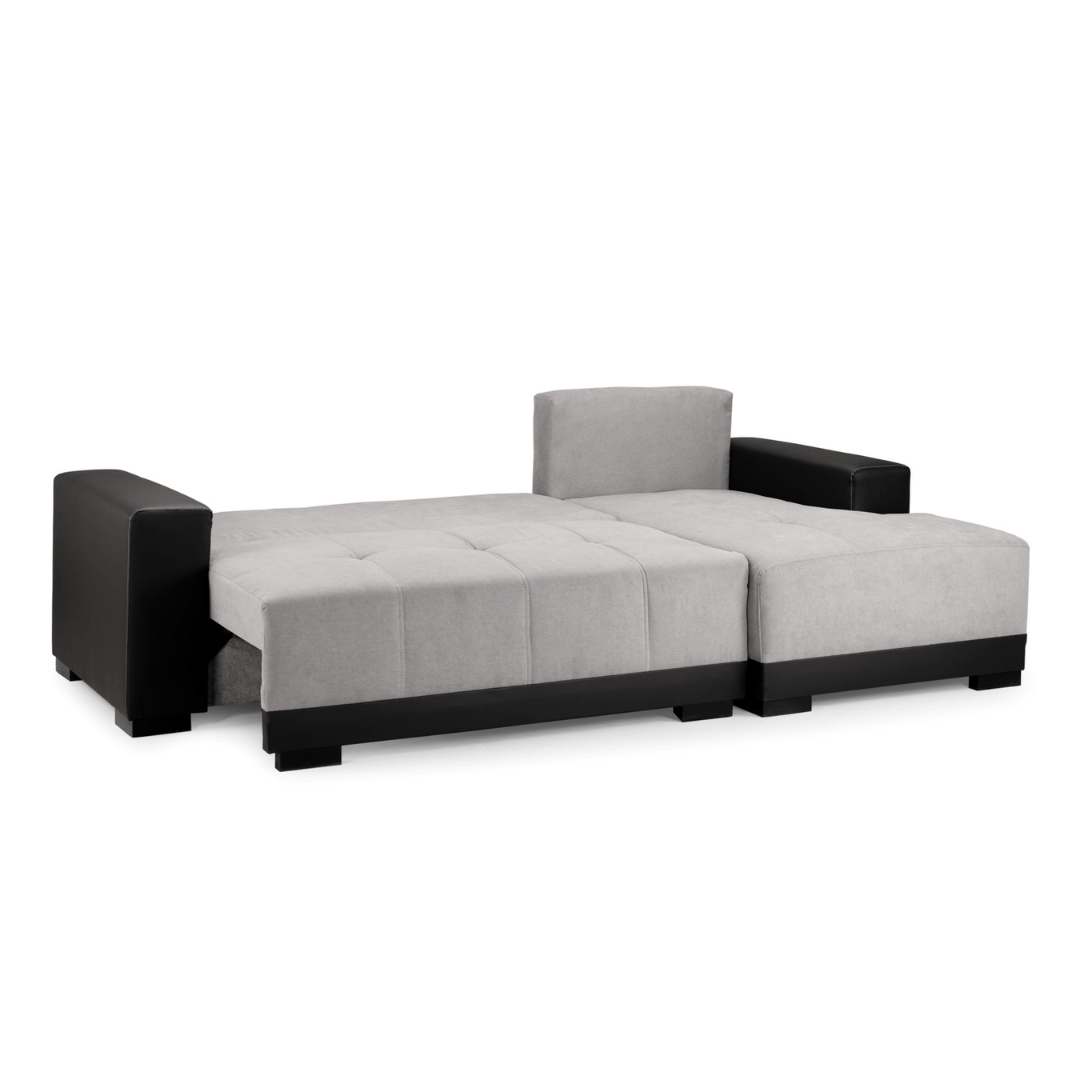 Canali Grey Fabric & Black PVC Corner Sofa Bed - Furniturezone