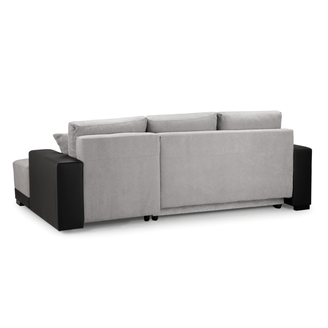 Canali Grey Fabric & Black PVC Corner Sofa Bed - Furniturezone