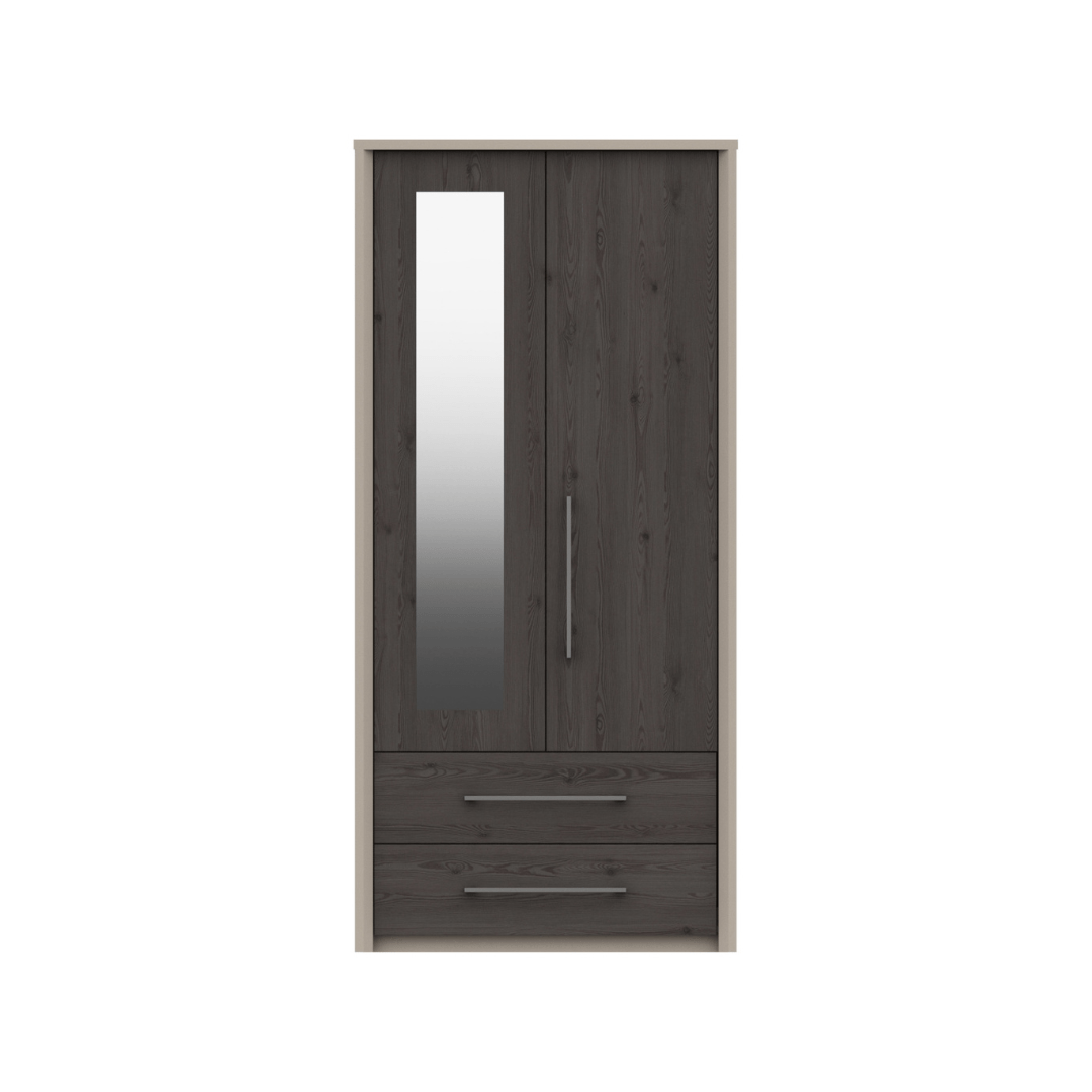 Castro Anthracite Larch Two Door Combi Wardrobe (Assembled) - Furniturezone