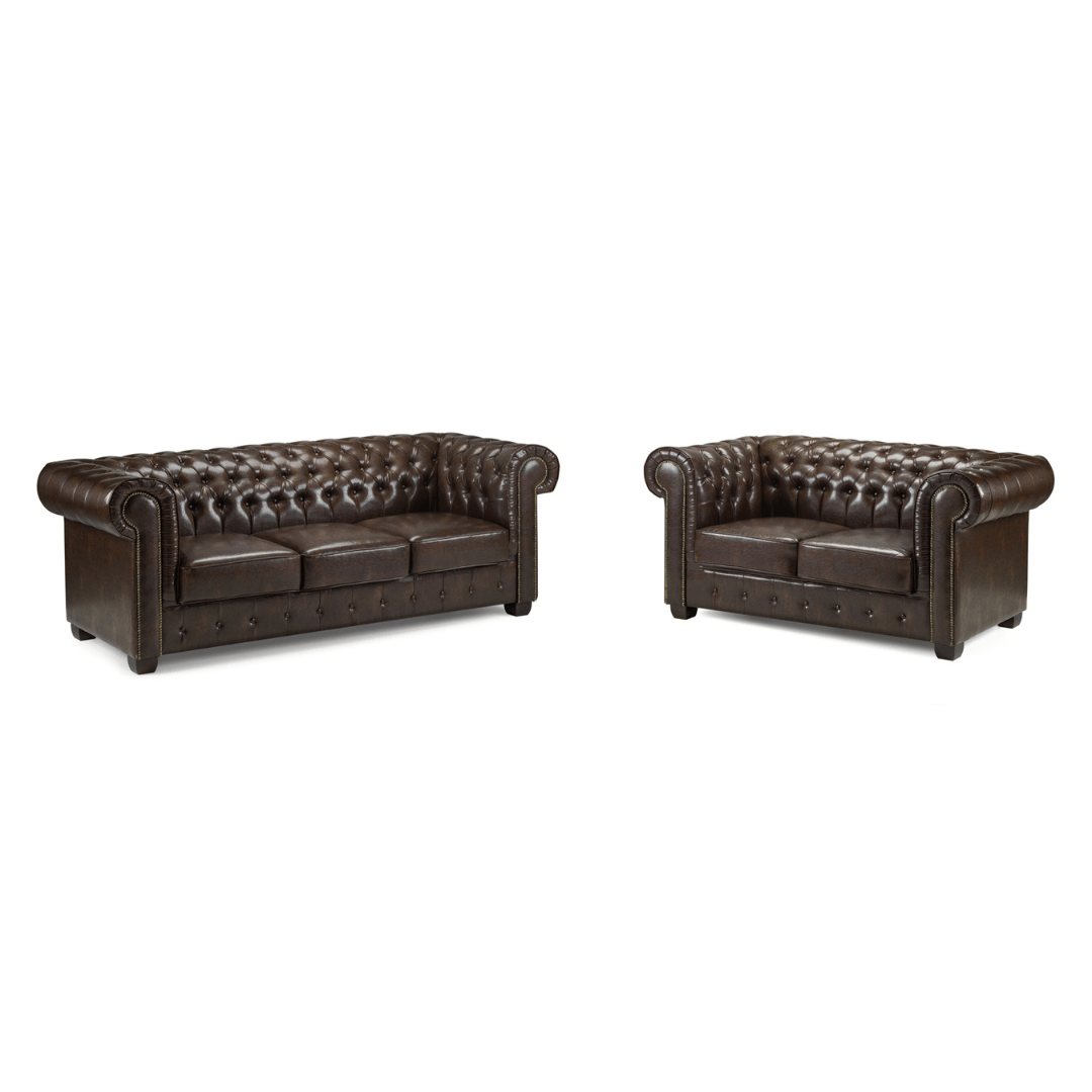 Chesterfield Bonded Leather 3+2 Seater Sofa Set - Furniturezone