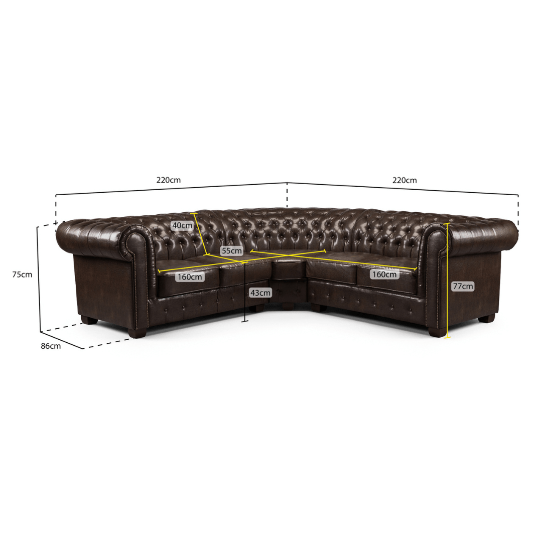 Chesterfield Bonded Leather Corner Sofa - Furniturezone