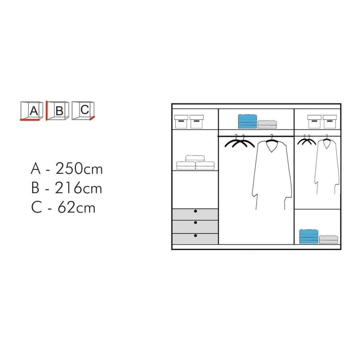 Chicago Triple Door 250cm Sliding Wardrobe - Furniturezone