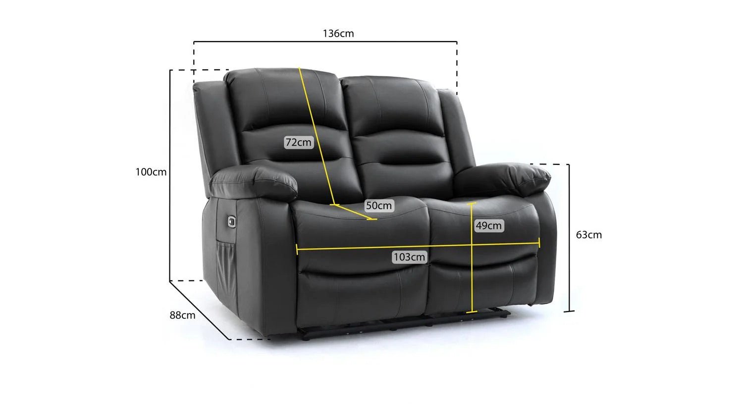 Costa Electric Recliner Sofa Black 2 Seater - Furniturezone