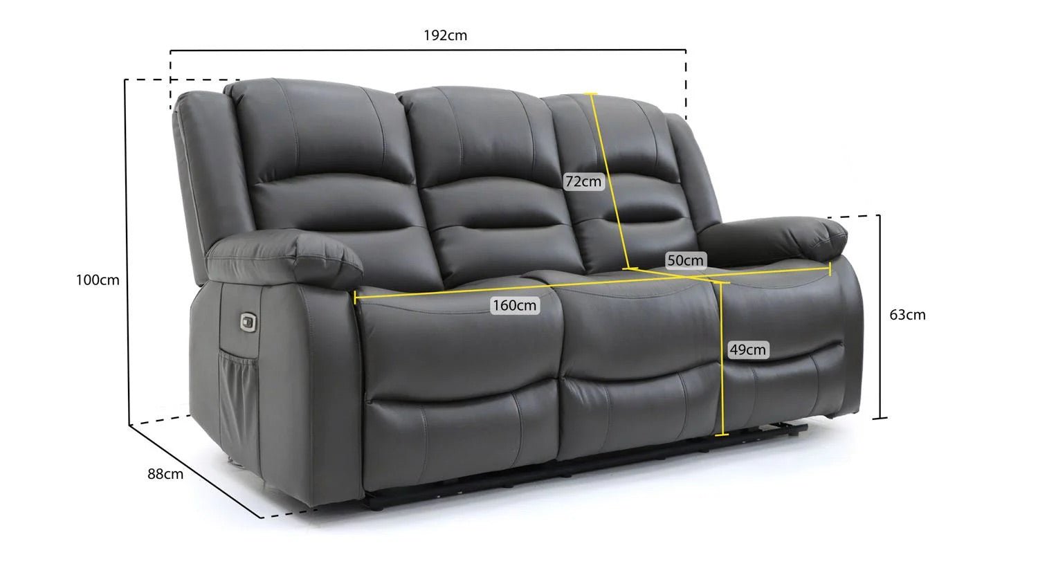 Costa Electric Recliner Sofa Grey 3 Seater - Furniturezone