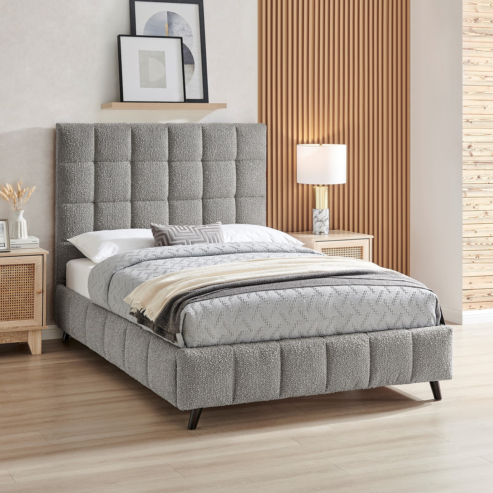 Della Dove Grey Boucle Bed Frame - Furniturezone