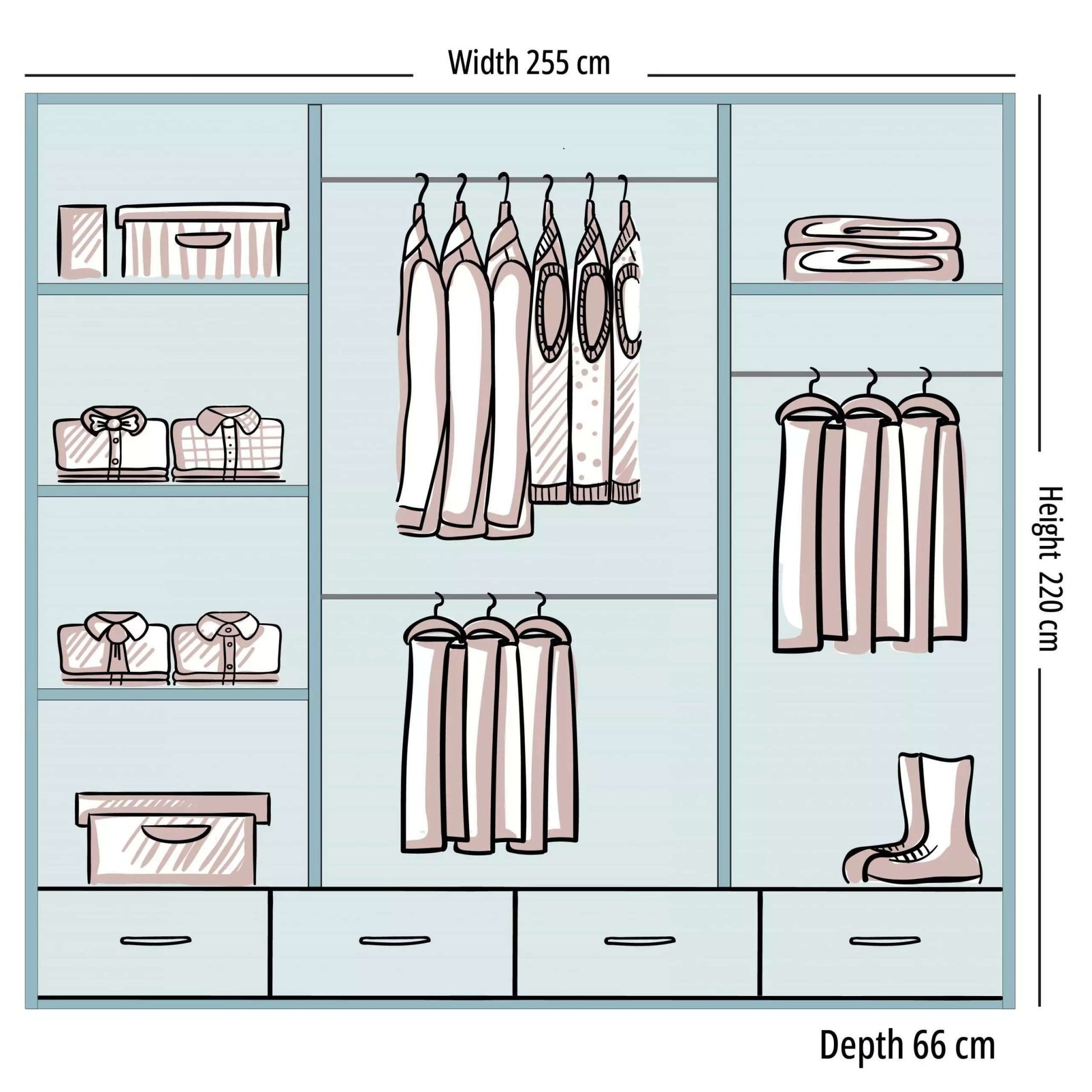 Delsie 255cm Triple Sliding Wardrobe - Furniturezone