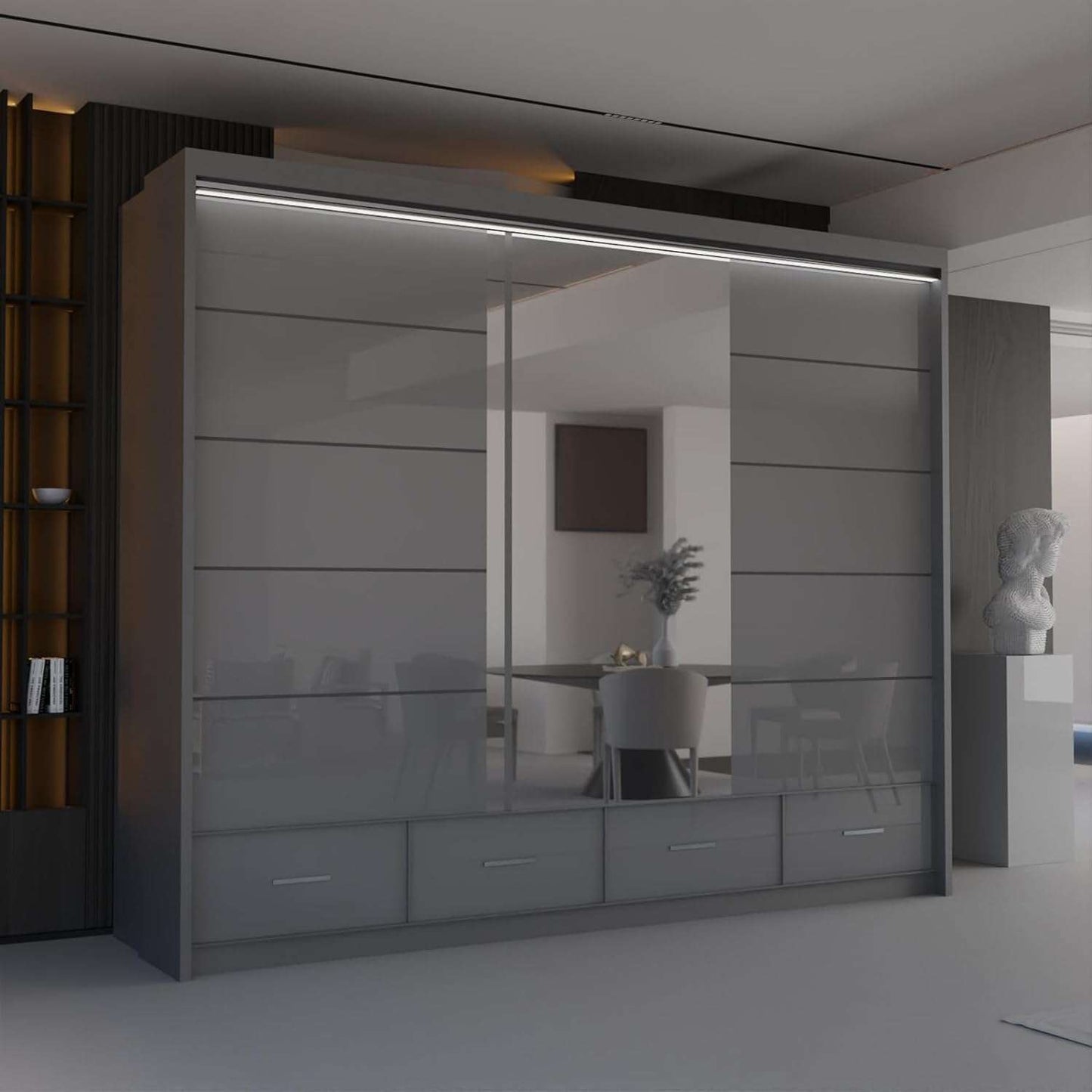 Delsie 255cm Triple Sliding Wardrobe - Furniturezone