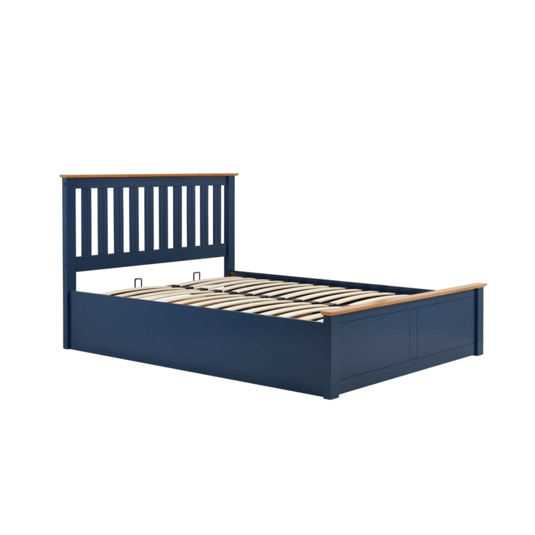 Delta 2.0 Ottoman Storage Navy Blue Bed Frame - Furniturezone