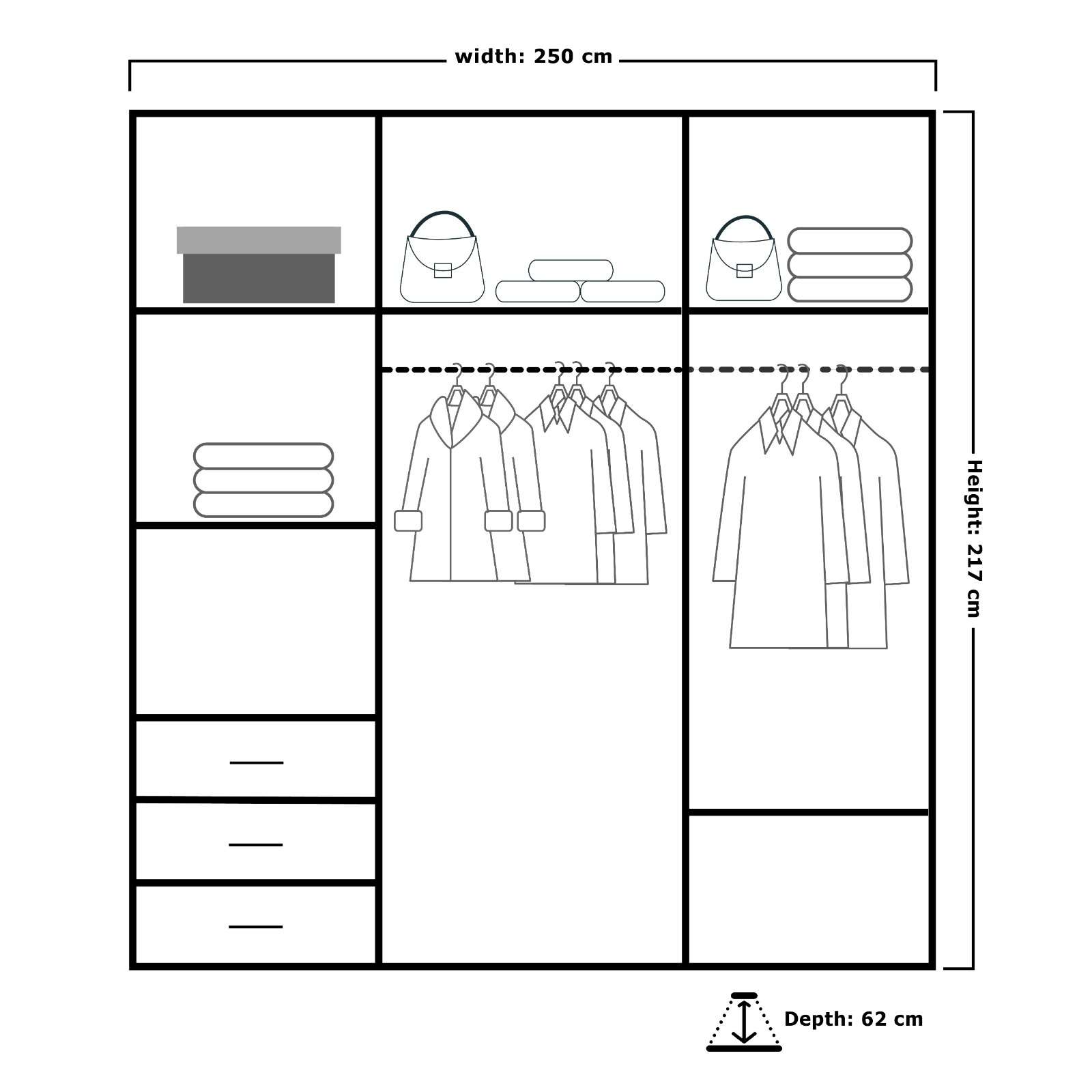 Doria Triple 250cm Sliding Wardrobe - Furniturezone