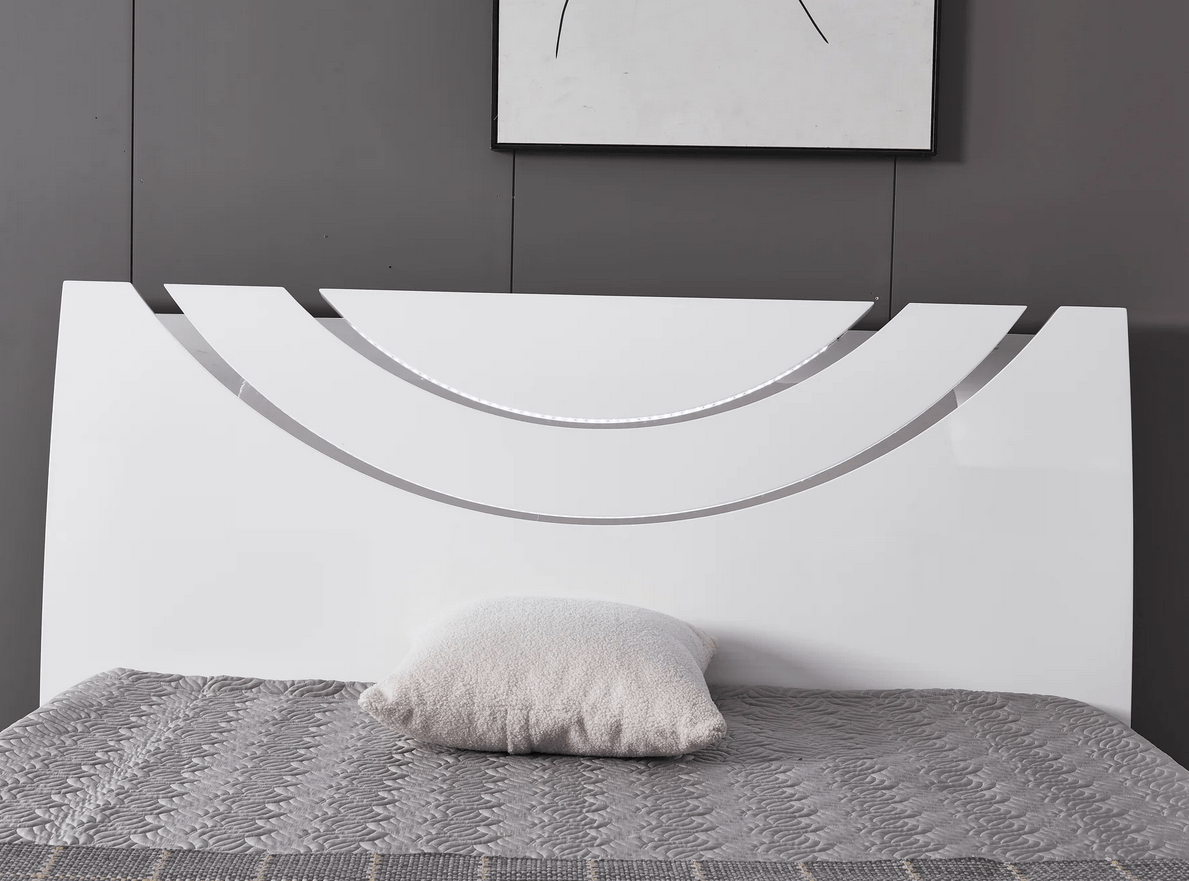 Evora LED White High Gloss Ottoman Storage Bed Frame - Furniturezone
