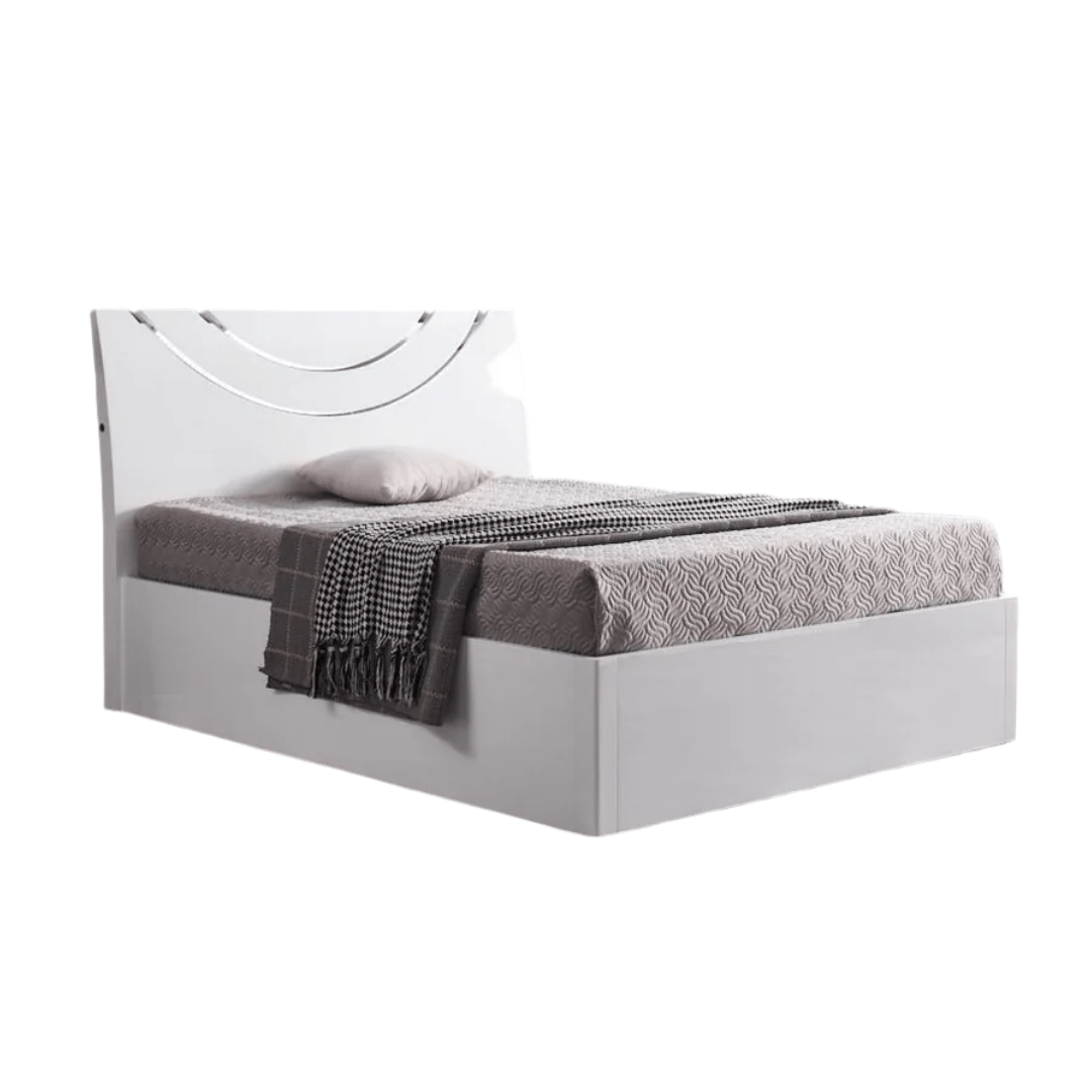 Evora LED White High Gloss Ottoman Storage Bed Frame - Furniturezone
