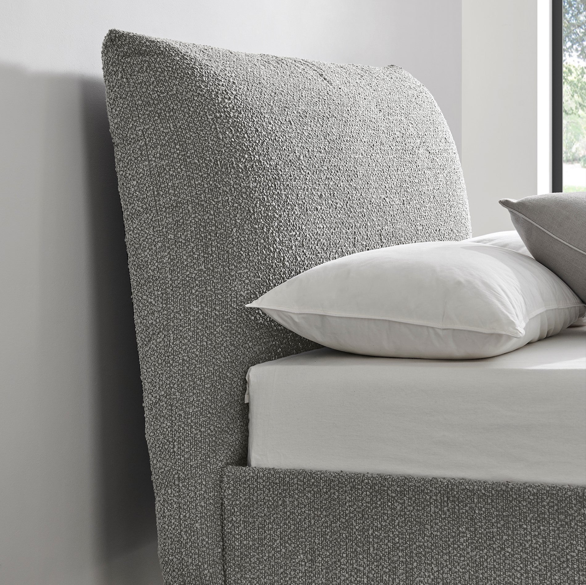 Florian Dove Grey Boucle Pillow Bed Frame - Furniturezone