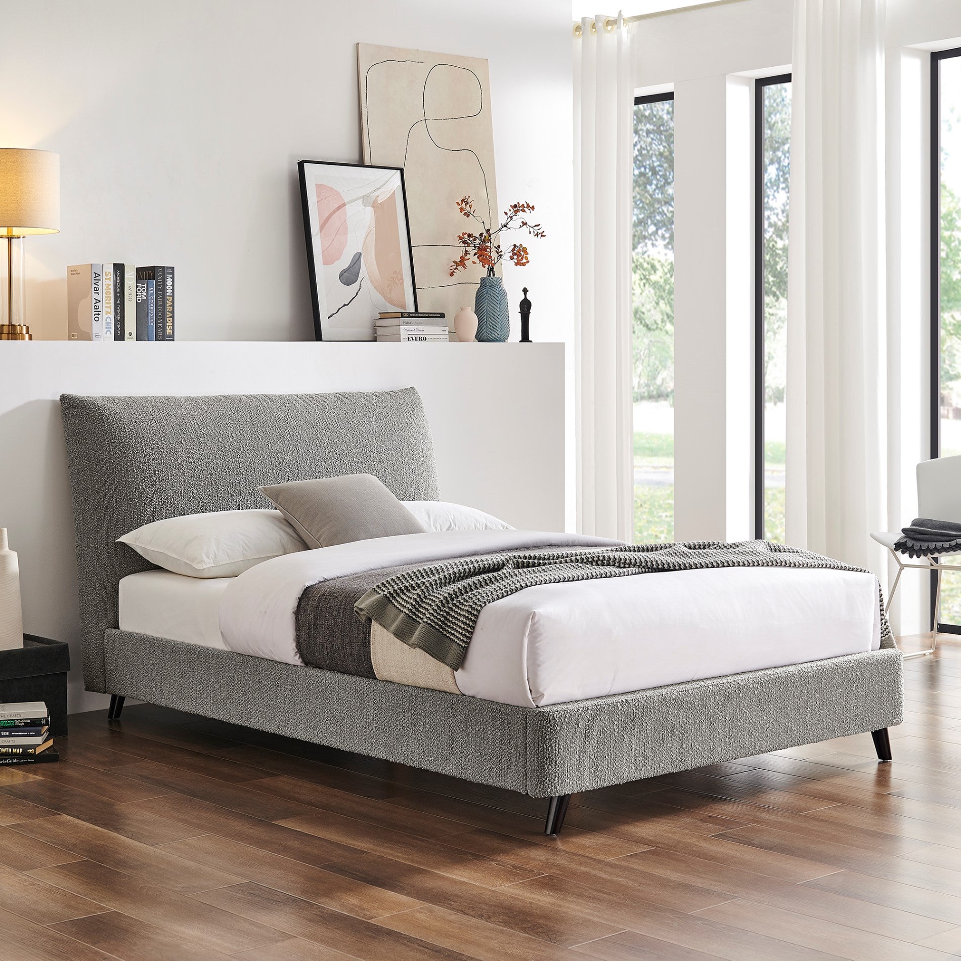 Florian Dove Grey Boucle Pillow Bed Frame - Furniturezone
