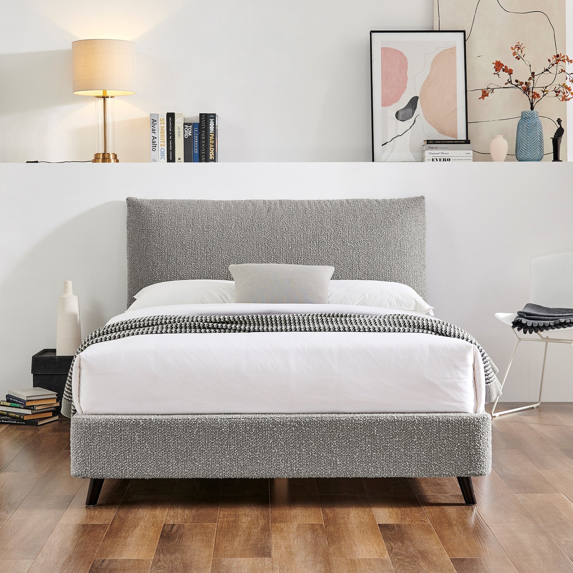 Florian Dove Grey Boucle Pillow Bed Frame - Furniturezone