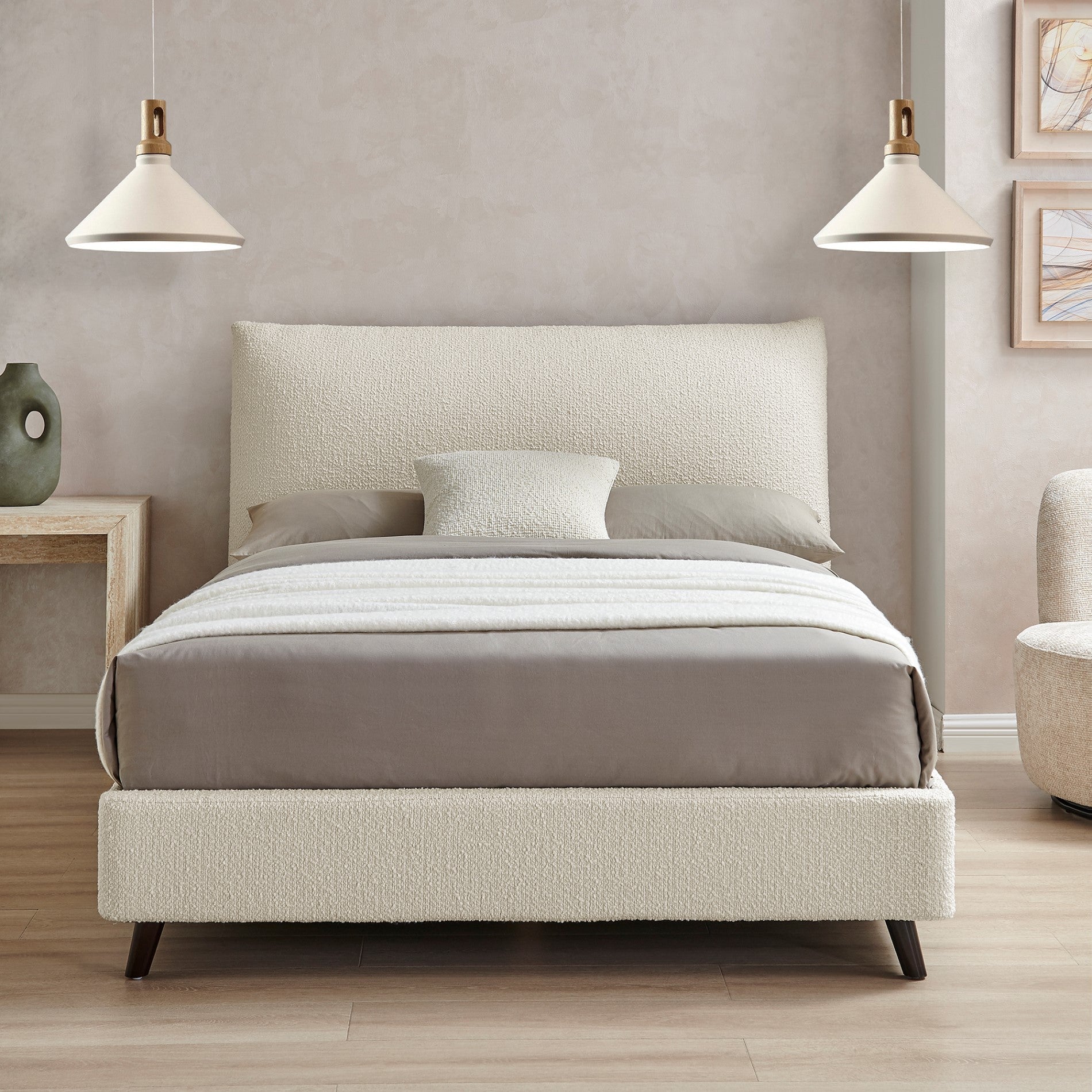 Florian Ivory Boucle Pillow Bed Frame - Furniturezone
