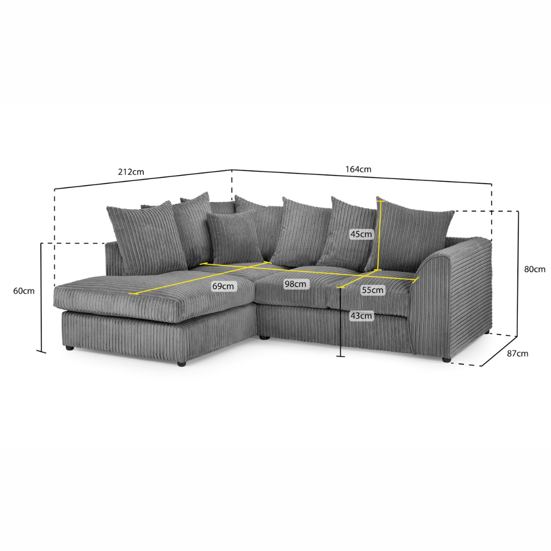 Harley Jumbo Sofa Grey Left Hand Facing Corner - Furniturezone