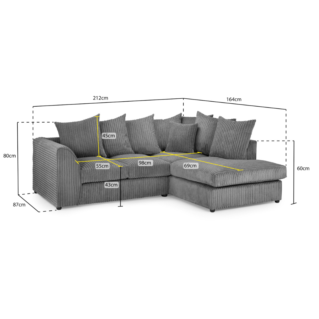 Harley Jumbo Sofa Grey Right Hand Facing Corner - Furniturezone