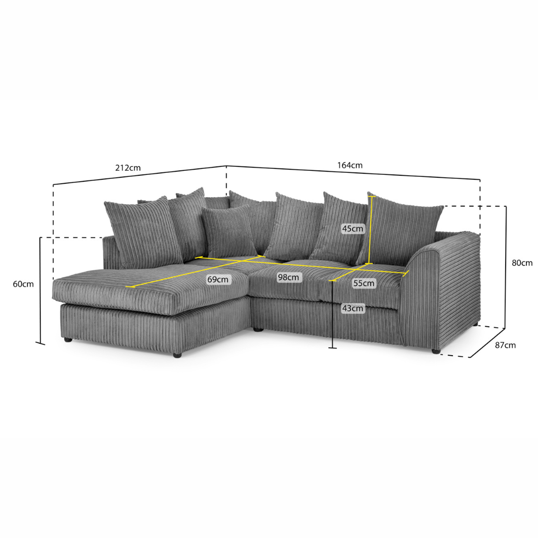 Harley Jumbo Sofa Grey Left Hand Facing Corner