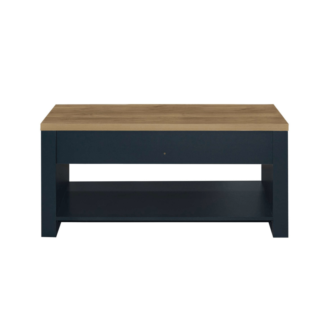 Lancaster 2 Drawer Coffee Table Navy Blue & Oak Effect - Furniturezone