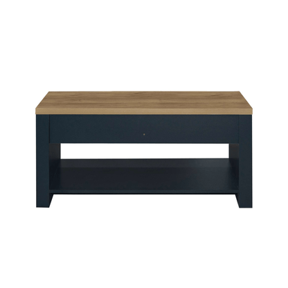 Lancaster 2 Drawer Coffee Table Navy Blue & Oak Effect - Furniturezone