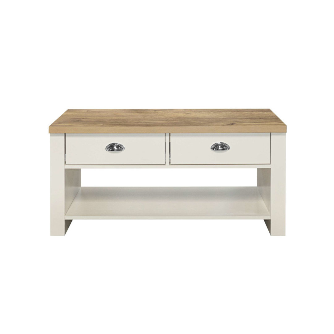 Lancaster 2 Drawer Coffee Table Cream & Oak Effect