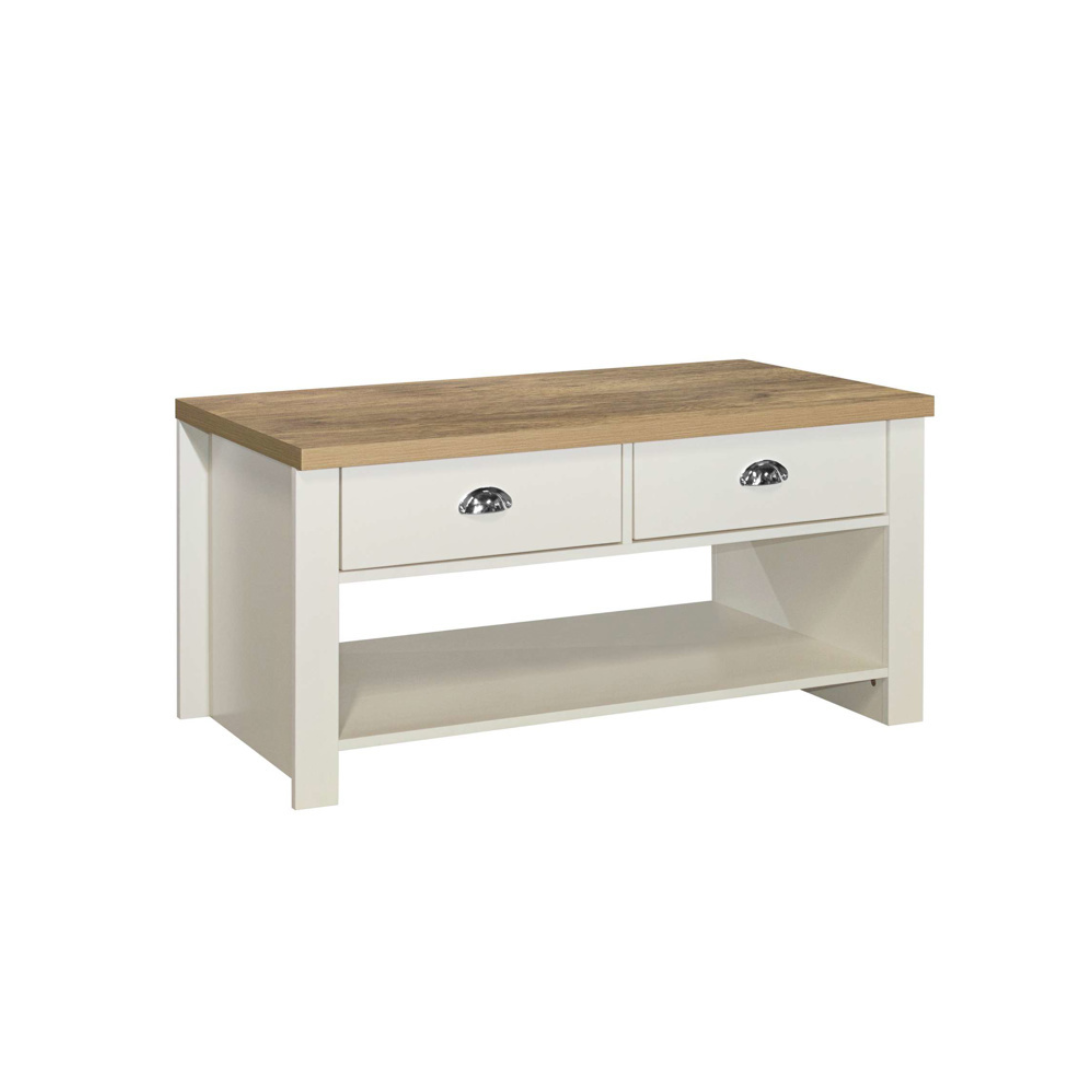 Lancaster 2 Drawer Coffee Table Cream & Oak Effect