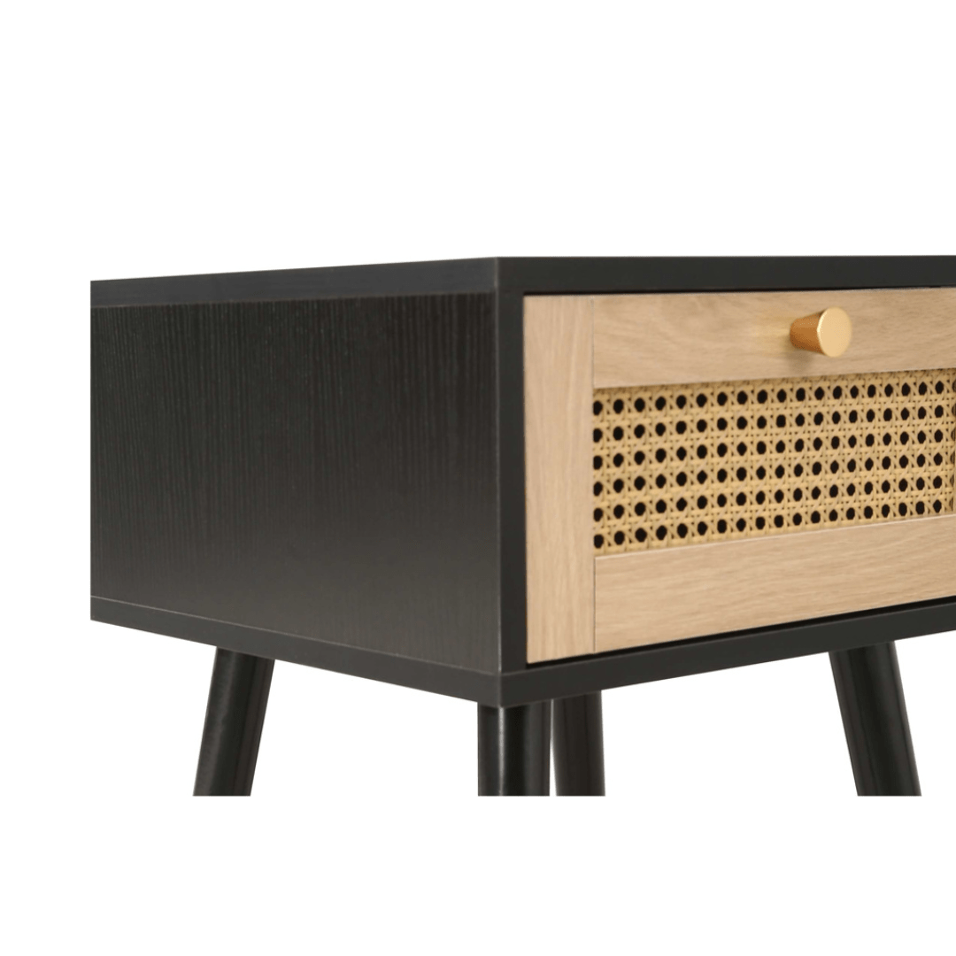 Marchesi 1 Drawer Rattan Bedside Black - Furniturezone