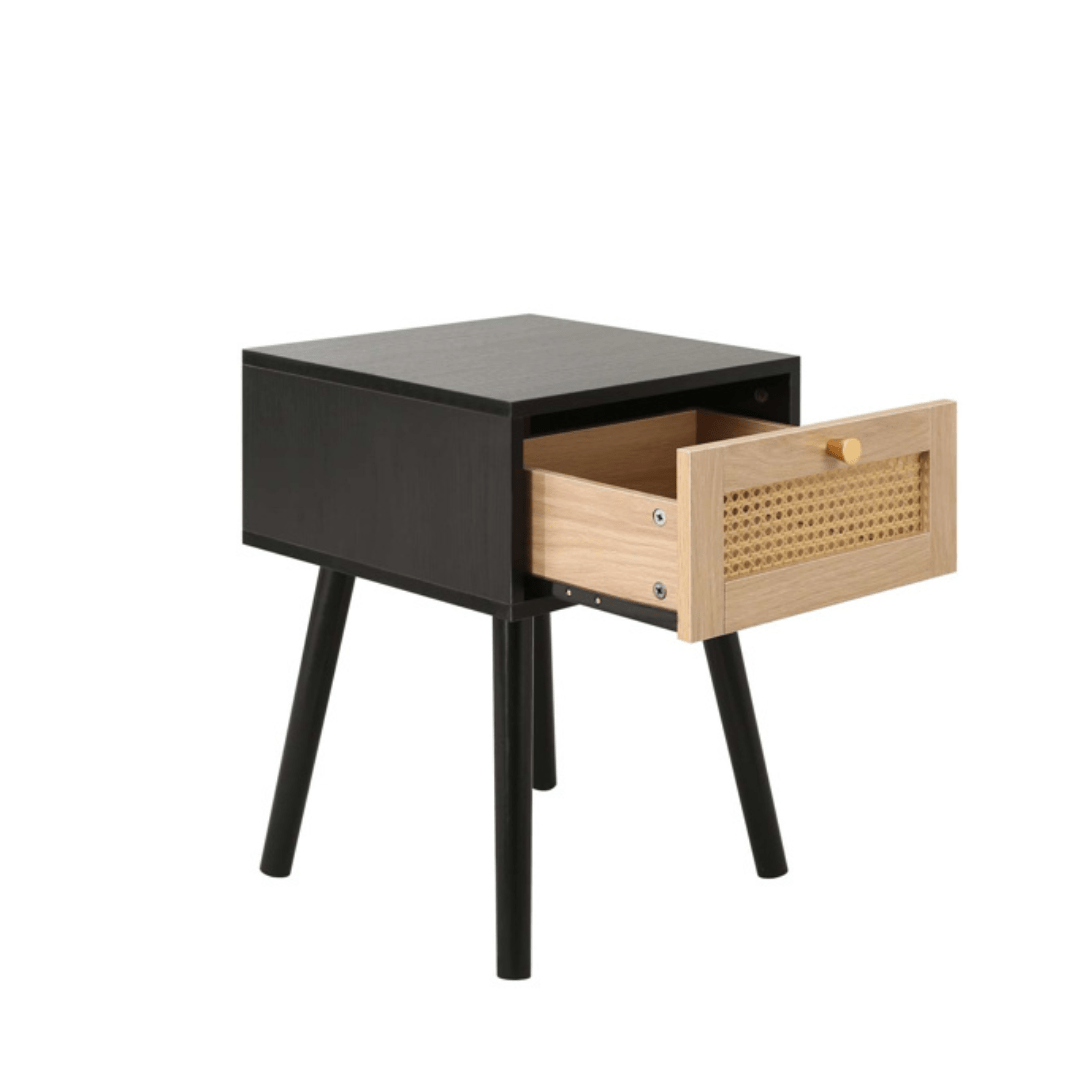 Marchesi 1 Drawer Rattan Bedside Black - Furniturezone