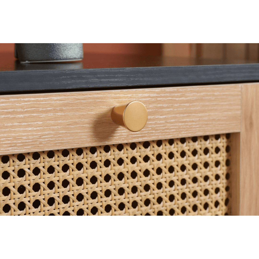 Marchesi 1 Drawer Rattan Bedside Black - Furniturezone