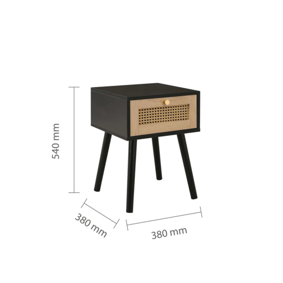 Marchesi 1 Drawer Rattan Bedside Black - Furniturezone