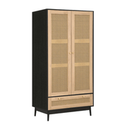 Marchesi 2 Door 1 Drawer Rattan Wardrobe Black - Furniturezone