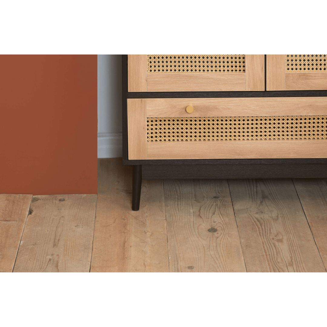 Marchesi 2 Door 1 Drawer Rattan Wardrobe Black - Furniturezone