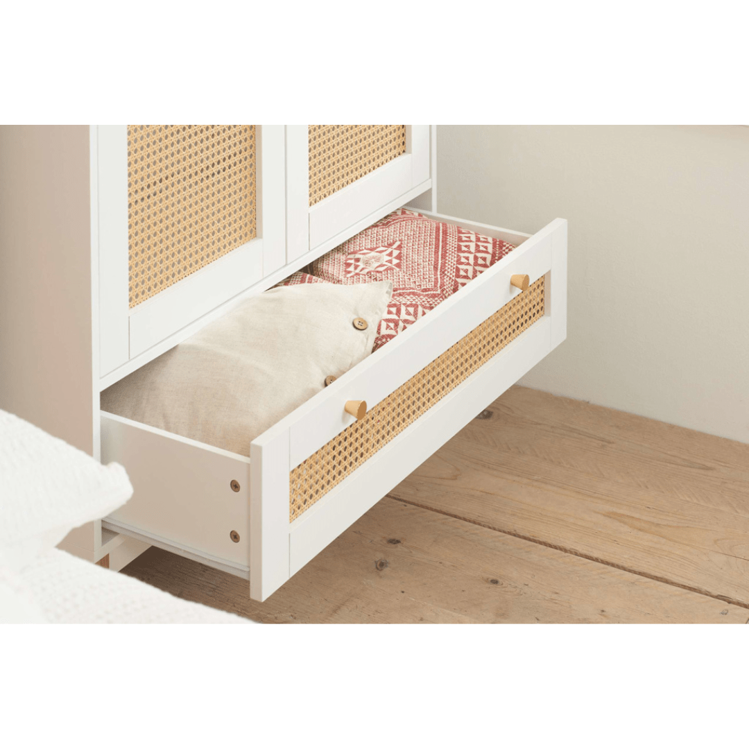 Marchesi 2 Door 1 Drawer Rattan Wardrobe White - Furniturezone