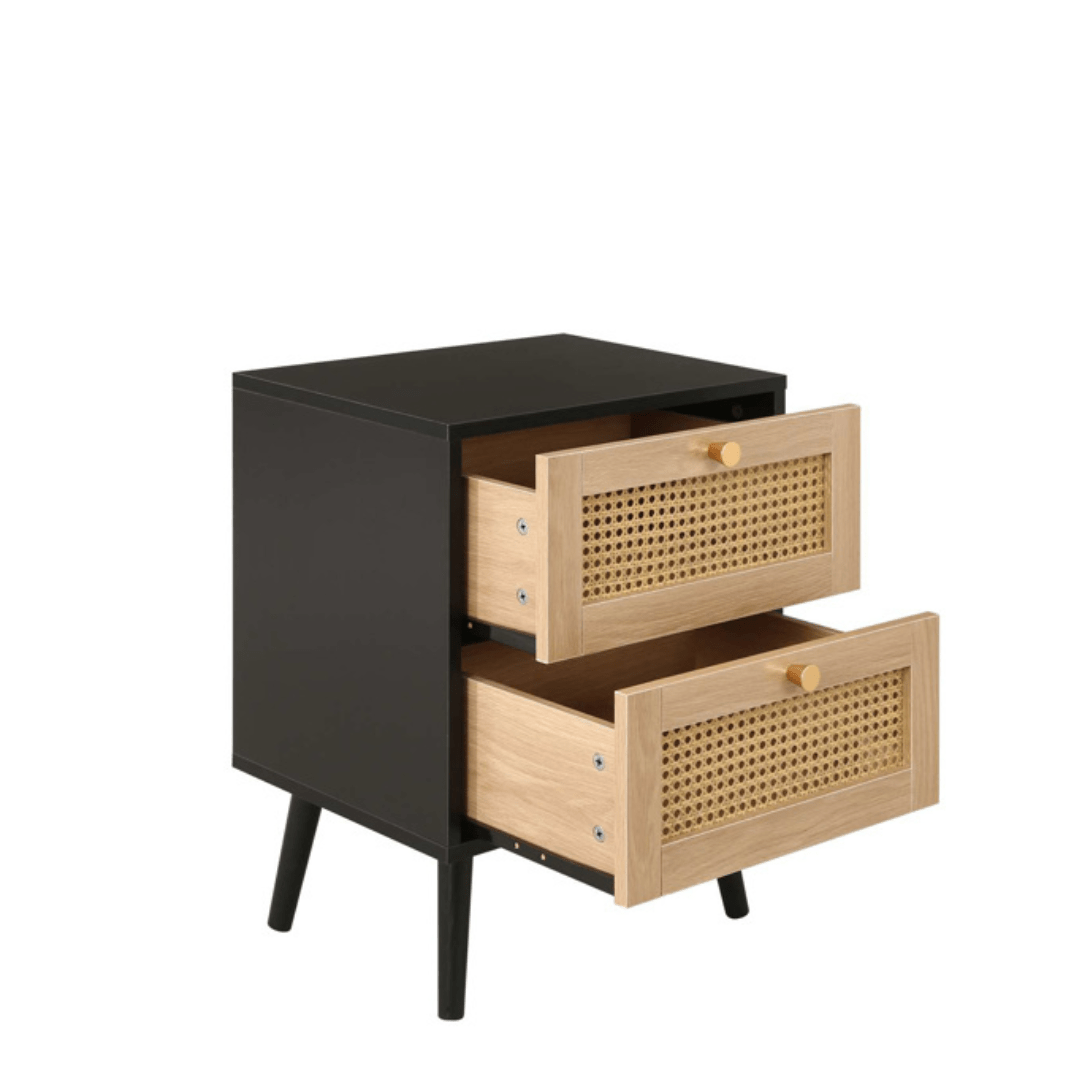 Marchesi 2 Drawer Rattan Bedside Black - Furniturezone