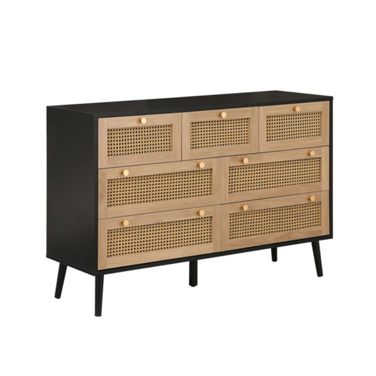 Marchesi 7 Drawer Rattan Chest Black