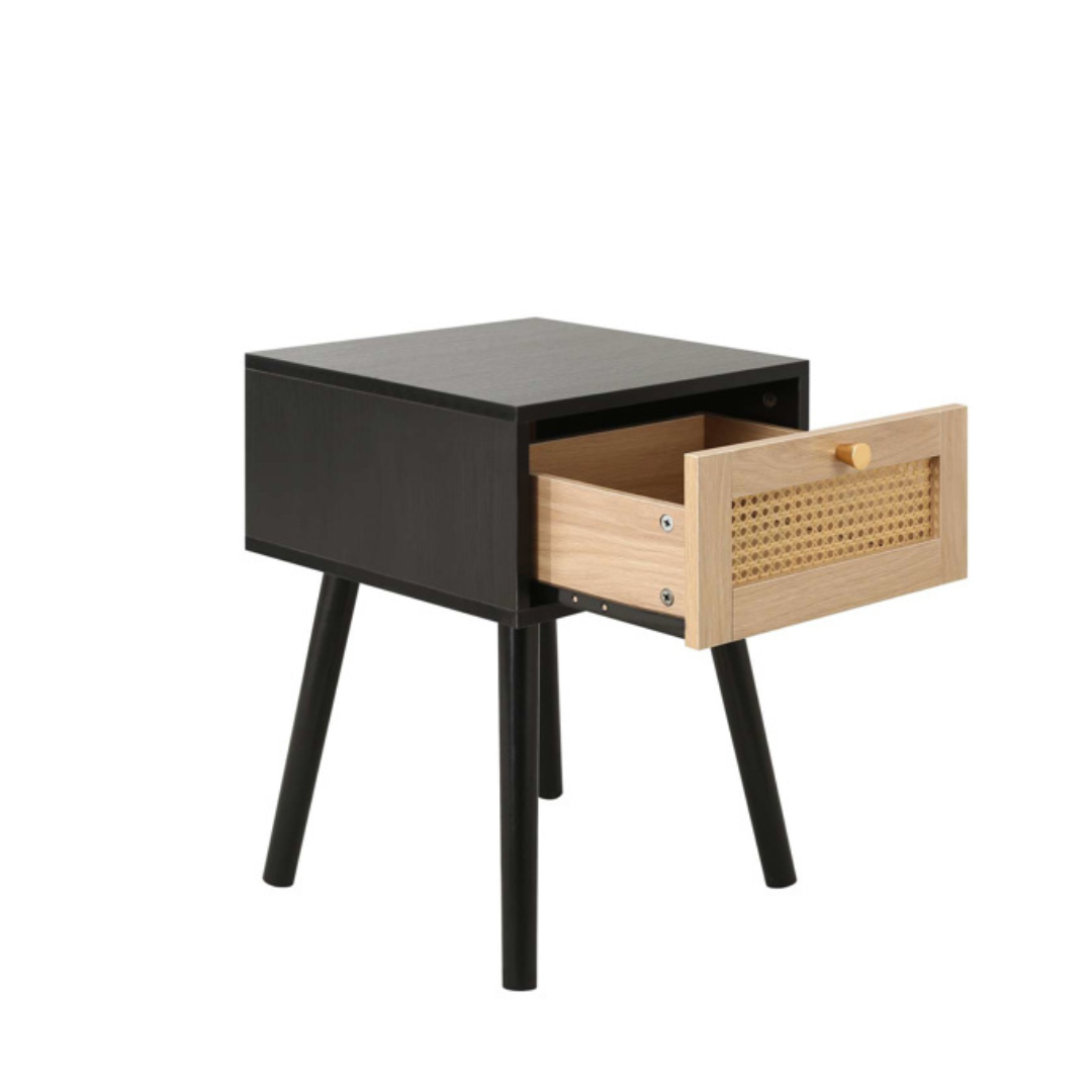 Marchesi 1 Drawer Rattan Bedside Black