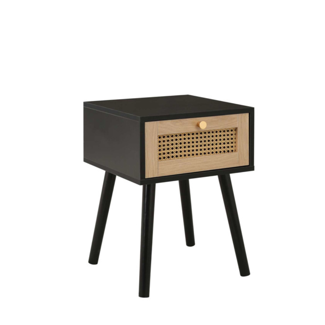 Marchesi 1 Drawer Rattan Bedside Black