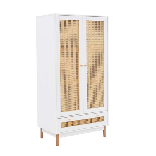 Marchesi 2 Door 1 Drawer Rattan Wardrobe White