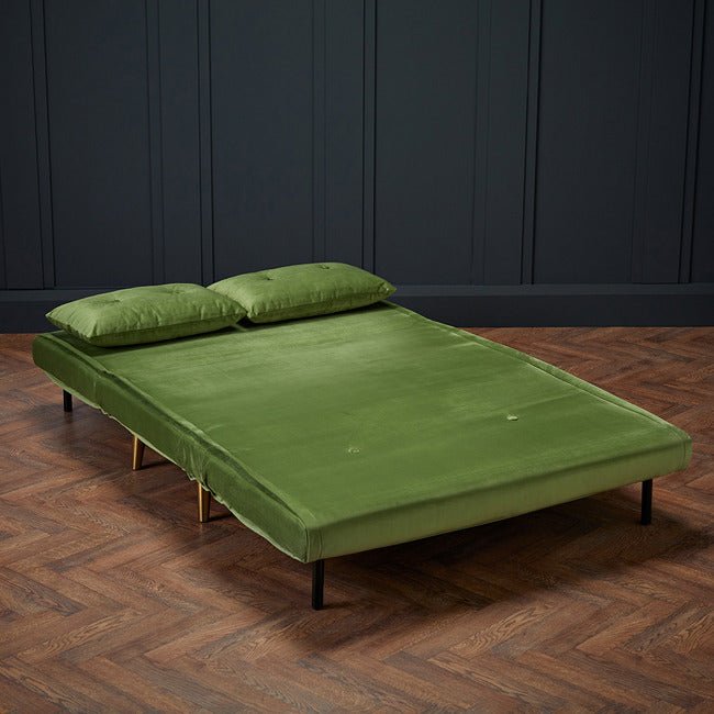 Pace Twin Click Clack Velvet Sofa Bed - Green - Furniturezone
