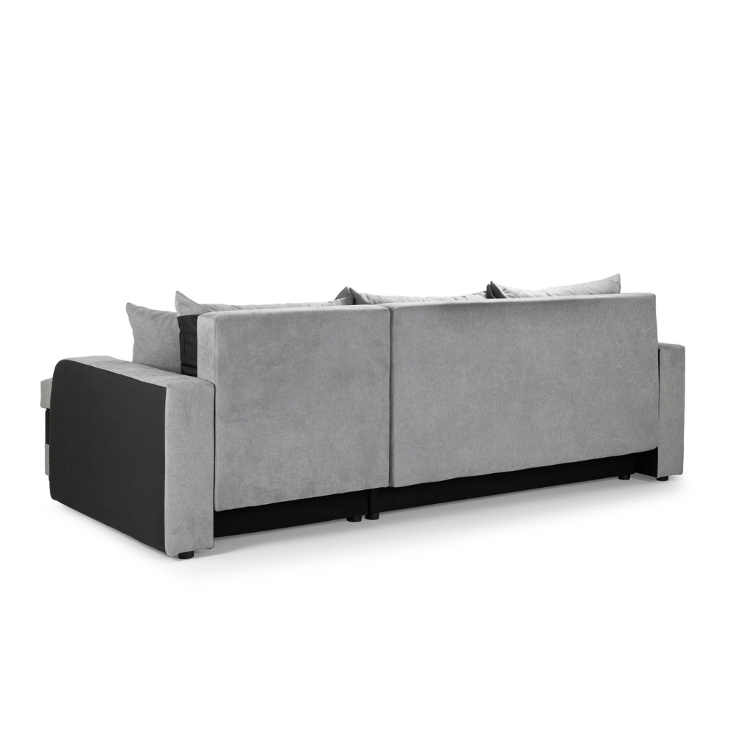 Pirlo Grey Fabric & Black PVC Universal Corner Sofa Bed - Furniturezone