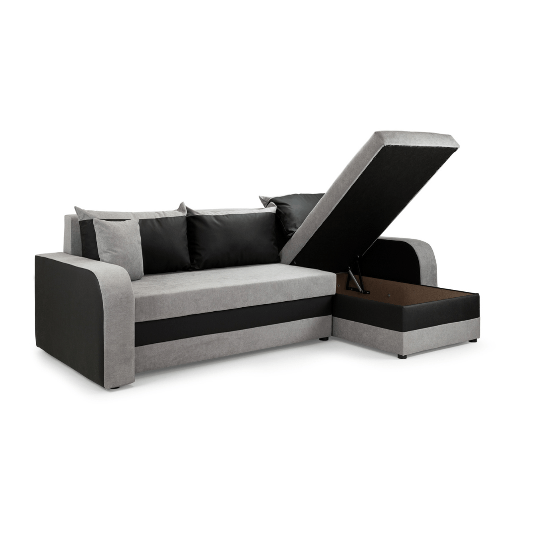 Pirlo Grey Fabric & Black PVC Universal Corner Sofa Bed - Furniturezone