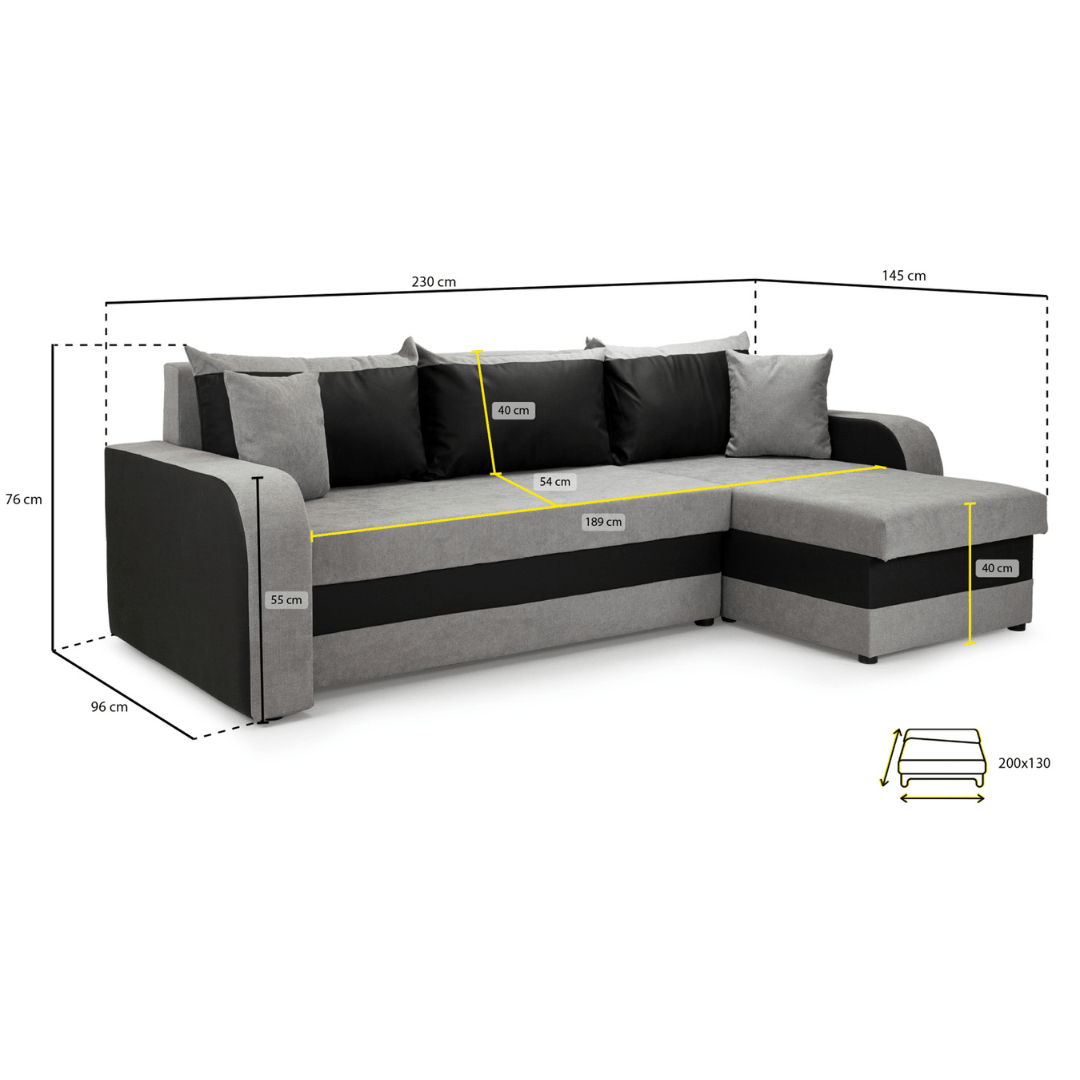 Pirlo Grey Fabric & Black PVC Universal Corner Sofa Bed - Furniturezone