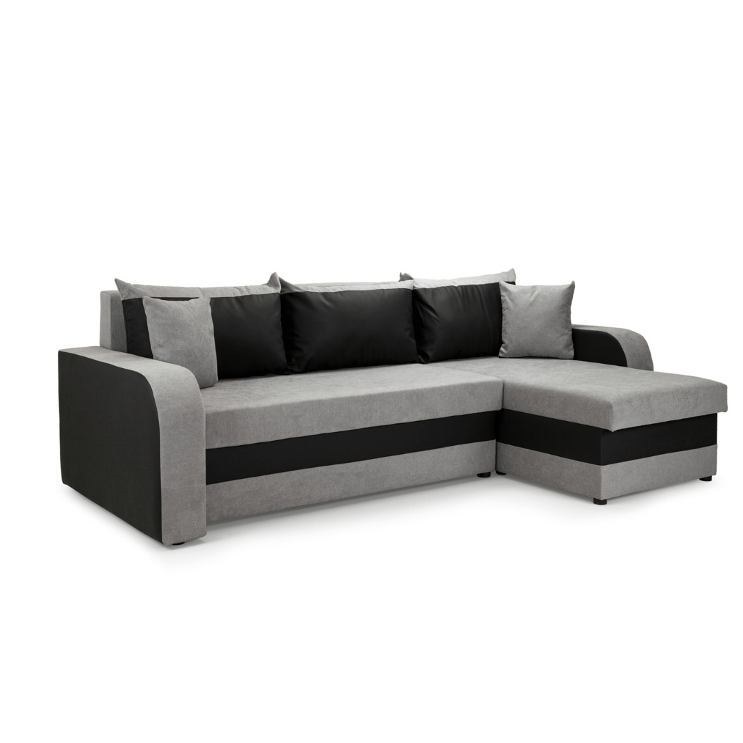Pirlo Grey Fabric & Black PVC Universal Corner Sofa Bed - Furniturezone
