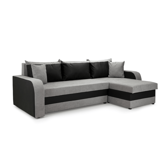 Pirlo Grey Fabric & Black PVC Universal Corner Sofa Bed - Furniturezone