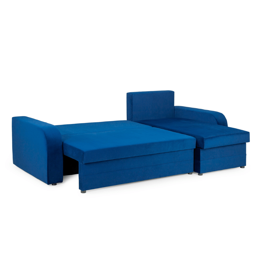 Pirlo Navy Blue Fabric Universal Corner Sofa Bed - Furniturezone