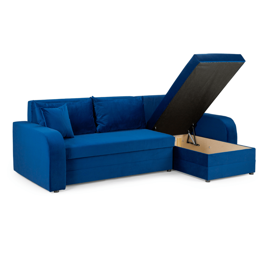Pirlo Navy Blue Fabric Universal Corner Sofa Bed - Furniturezone