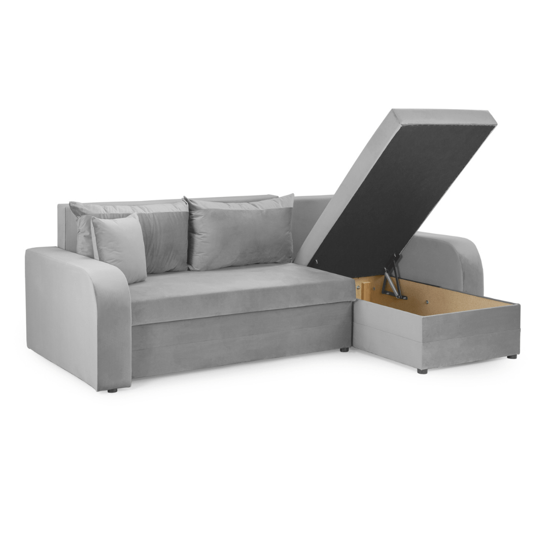 Pirlo Plush Velvet Grey Universal Corner Sofa Bed - Furniturezone