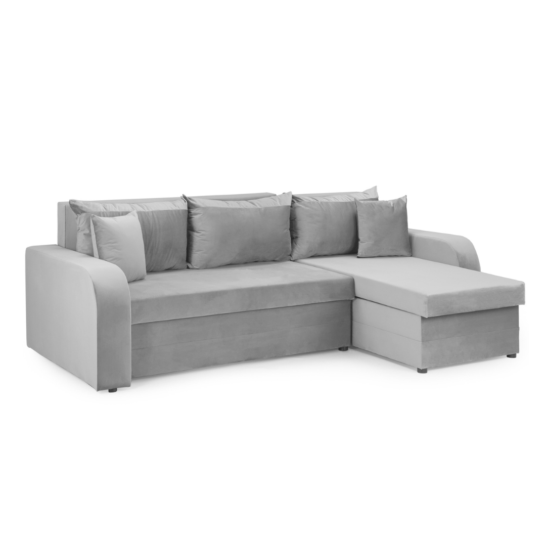Pirlo Plush Velvet Grey Universal Corner Sofa Bed - Furniturezone