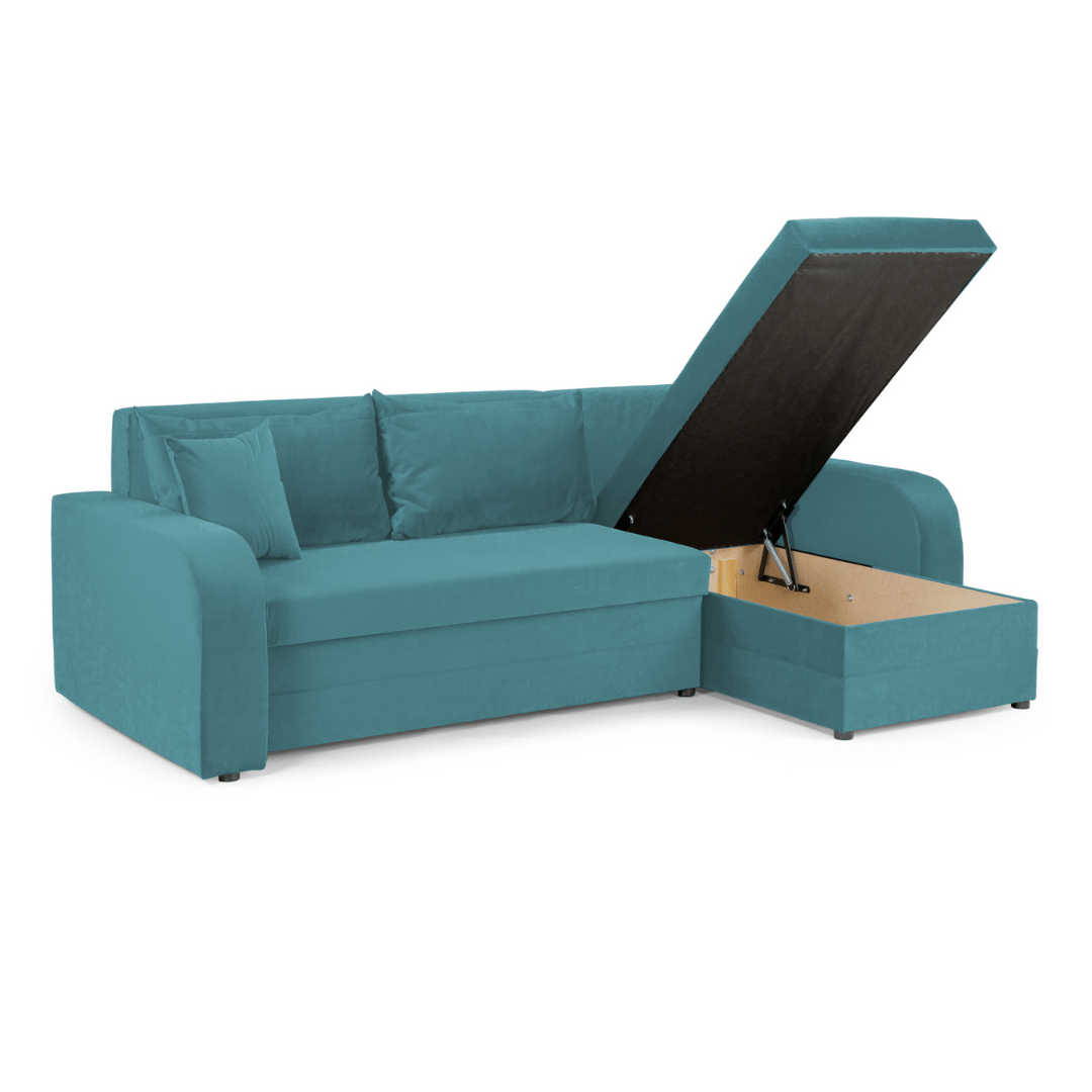 Pirlo Teal Fabric Universal Corner Sofa Bed - Furniturezone